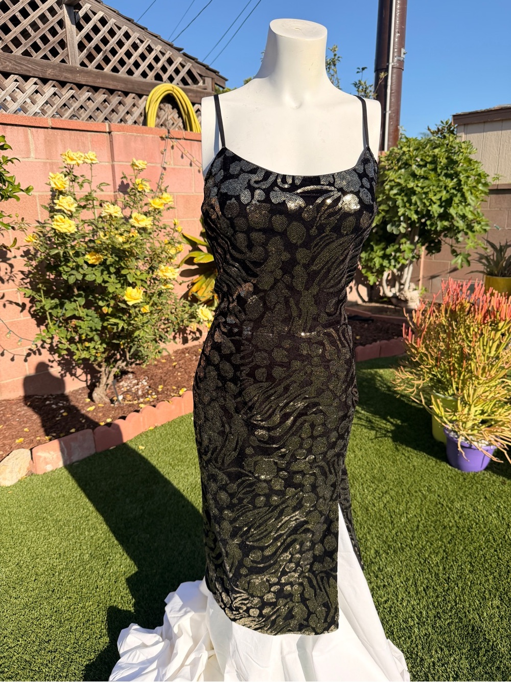 Dress the Population Black Metallic Gold Animal-Print Slip Dress